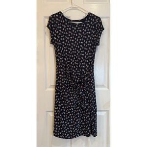 LOFT Womens Floral Print Twist Front Casual Short Sleeve‎ Dress Navy Small